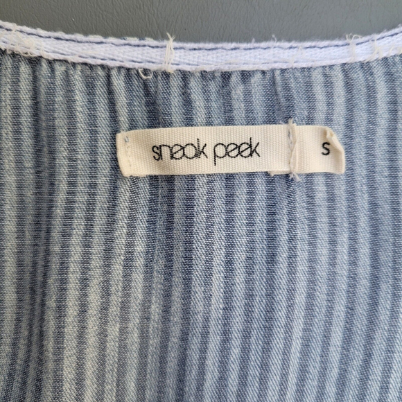 Sneak Peak Tencel Denim Light Weight Chambray Striped Sleeveless Romper S - Picture 6 of 8